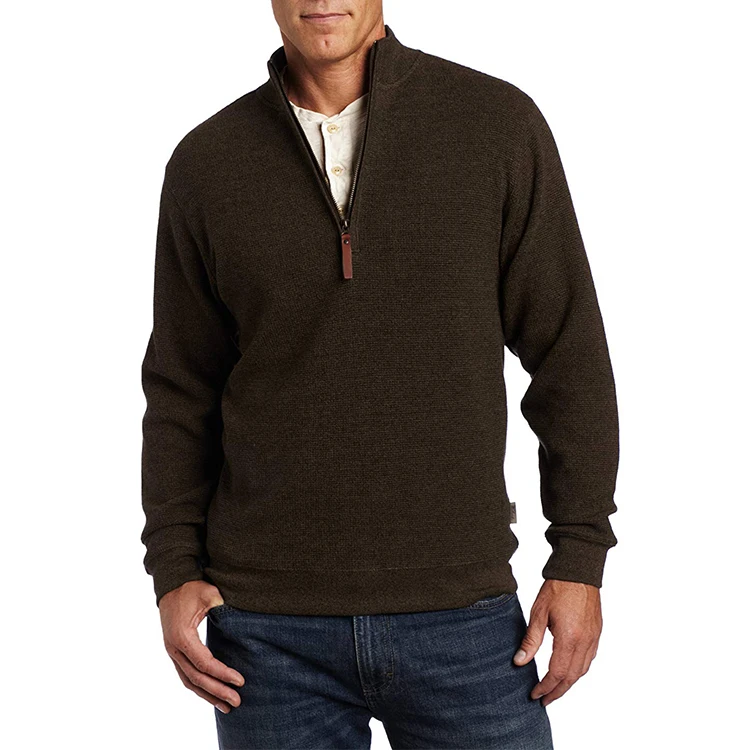 7gg Machine Wash Classic-fit thermal stand collar with zip placket leather pull Bromley quarter Zipper Closure Wool Sweaters Men