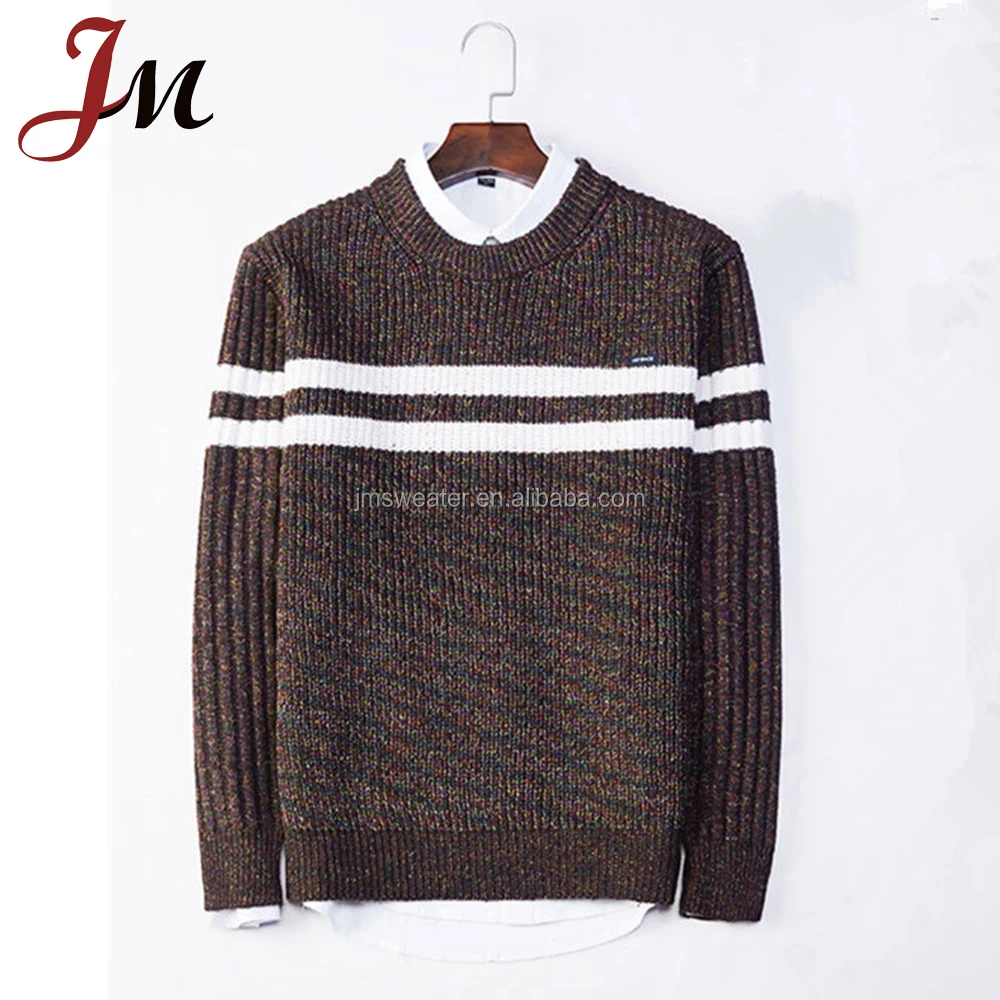 OEM Striped woollen sweater Flat Knit Ribbed Trims 7GG Pullover Men Sweaters Brand Man Casual Top Sweater men