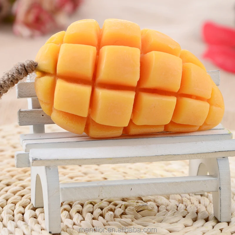 Menior Thai fruit Mango shaped handmade soap with rope home funny hand face soap whitening remove freckle OEM custom brand