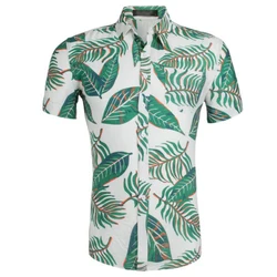 2019 New Arrival Printed Causal Designed in 100%Polyester  Green Leaves  Shirts For Men