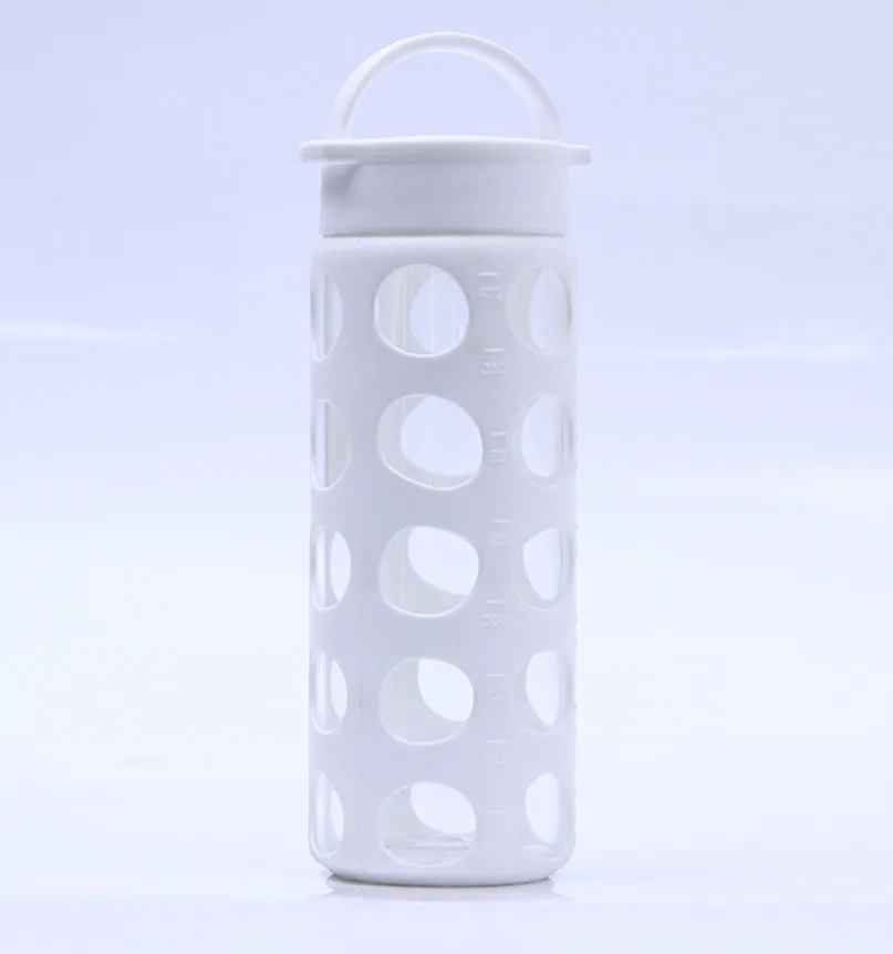 Drinking Glass Caraffe Sports Water Bottle With Colored Sleeve