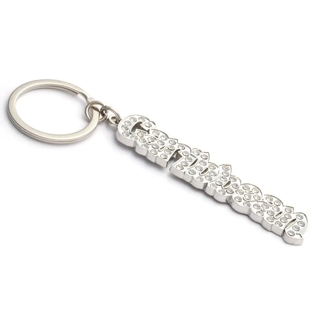 Factory wholesale custom metal silver keychain with diamonds