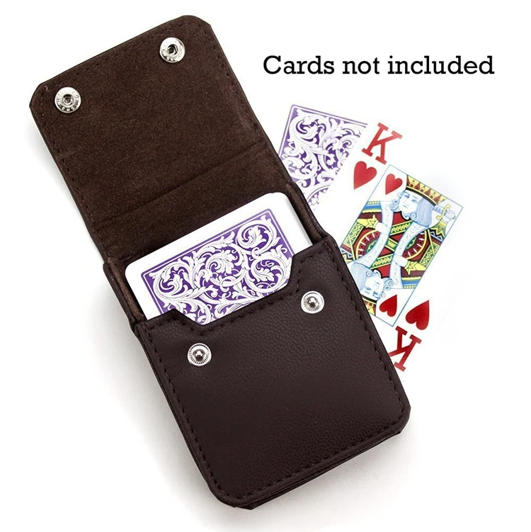 soft single deck pu leather playing card protect case cover with 2 button snap closure