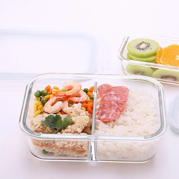 NEW Wholesale easy snap lock high borosilicate microwavable 2 Compartment glass prep meal food container lunch box