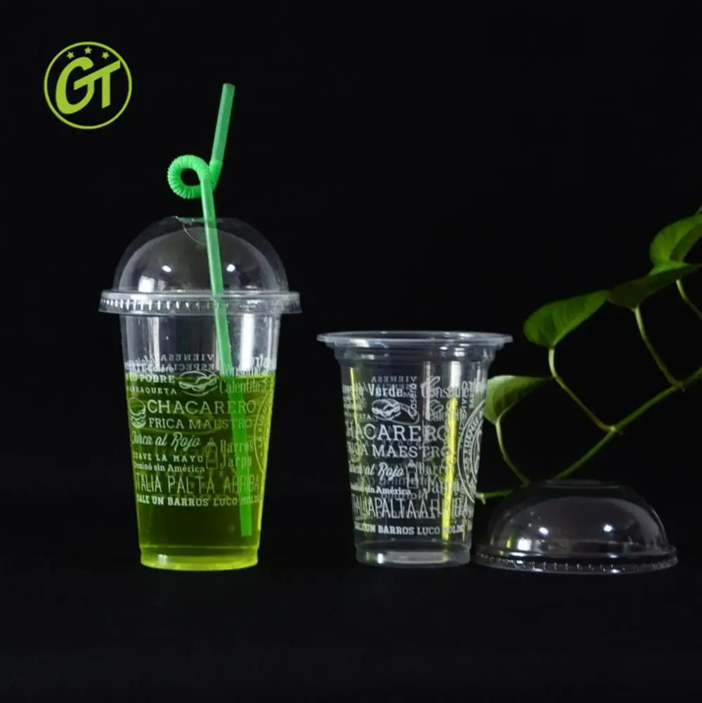 Disposable Plastic Cup for Juice Beverage Bubble Tea Cups with Straw Juice and milkshakes takeaway glasses