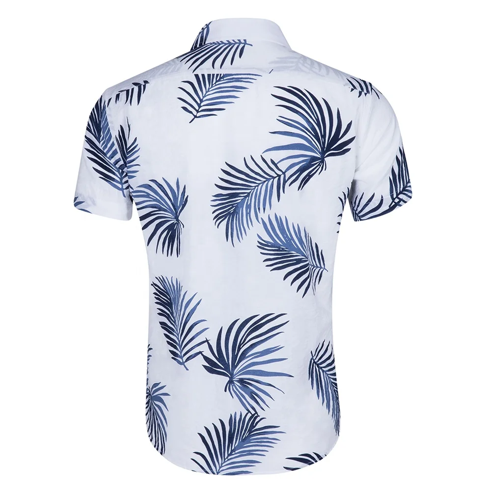 In stock man short sleeve beach hawaiian shirts white men shirt cotton