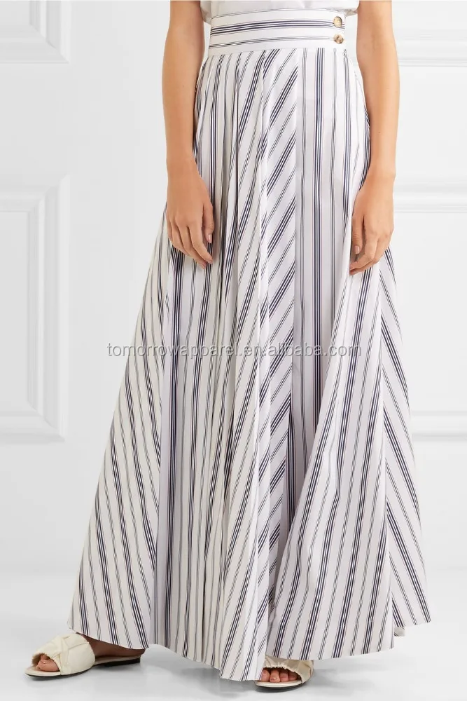 Multicolored Striped Cotton Poplin Maxi Skirt OEM/ODM Manufacture Wholesale Fashion Women Apparel (TA7008S)