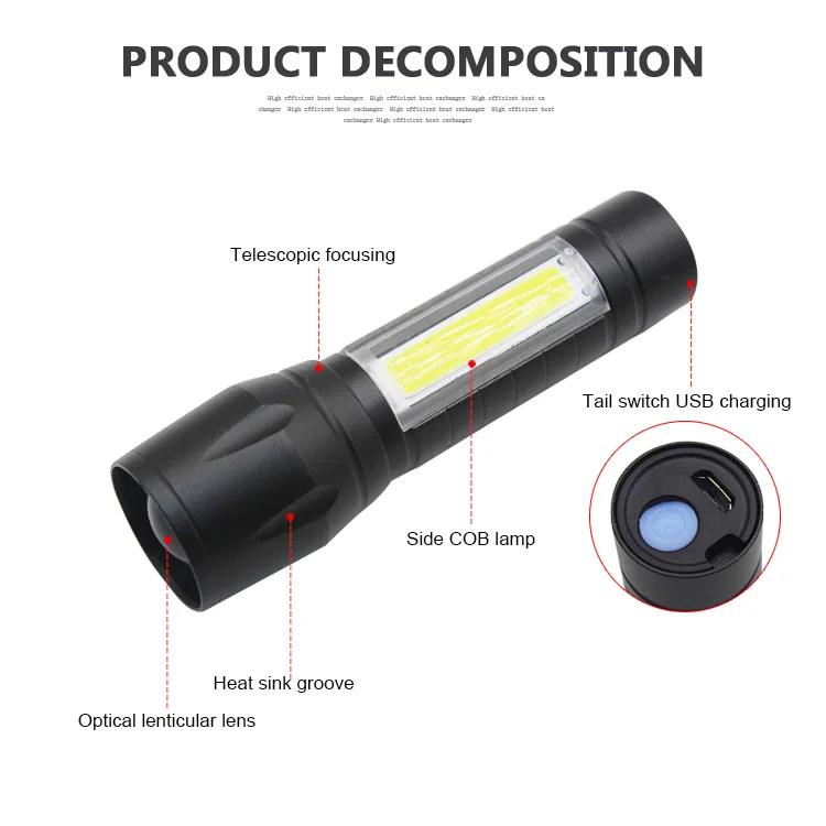  Алюминиевый маленький фонарик USB Mini COB светодиодный с