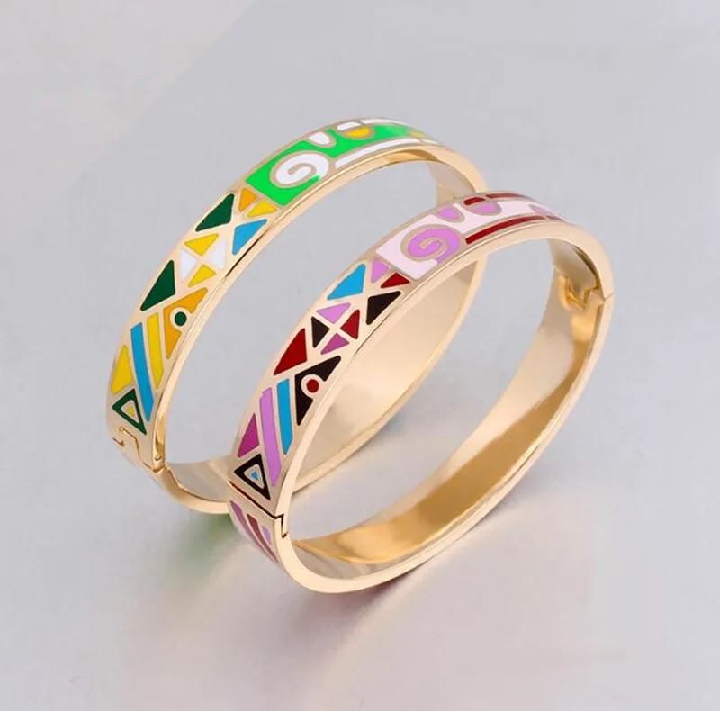 Artificial New Pink Waves Cuff Hinged Enamel Fake Gold Jewelry Jewellery Bracelet Bangle Models Gold 18K Cuff Bangle