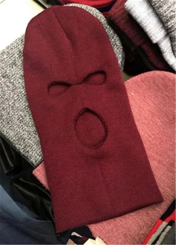 
Factory Wholesale Winter Acrylic Keep Warm 3 Hole Ski Face Mask Windproof Ear Balaclava Knitted Cap 