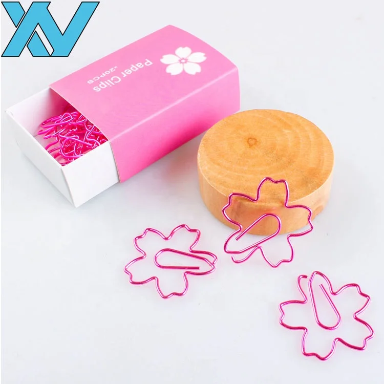 Fancy pink flower cherry shape sakura design paper clips in printing paper box