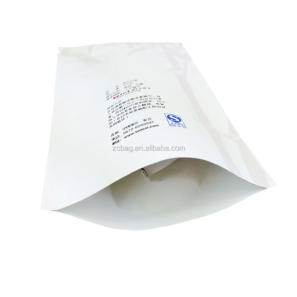 Wholesale white laminated kraft paper doypack plain stand up zipper pouch with degassing valve for coffee bean packaging bag