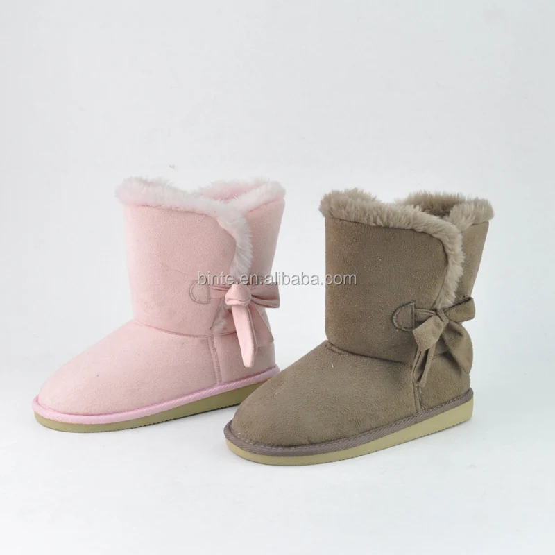 
Little girls pink winter warm ankle fur kids boots 