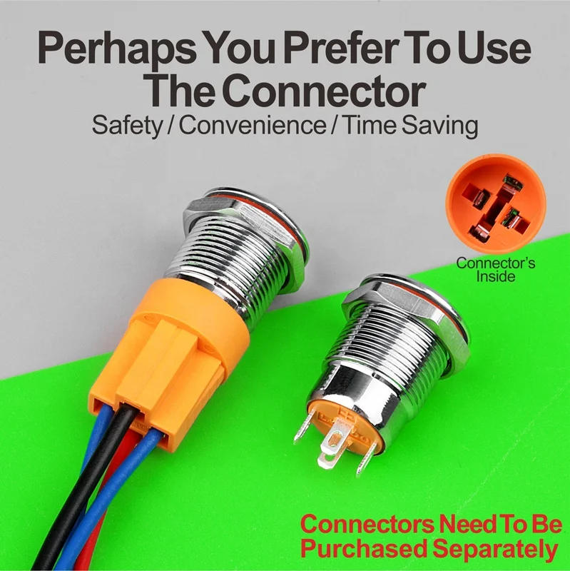 LANBOO 12mm Aluminum Oxide Black with Red/Green/Blue Bright LED Illumination pushbutton Self-Lock or Reset 1NO