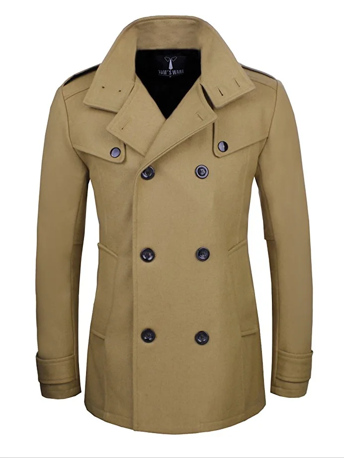 Man Coat Fashion Classic Wool Double Breasted Winter OEM Service Woven Long Solid Thick Raw Plain Dyed Woolen Support Button