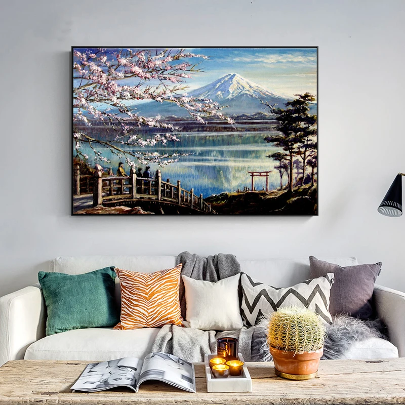 japan mount fuji abstract mosaic DIY wall painting for office decor