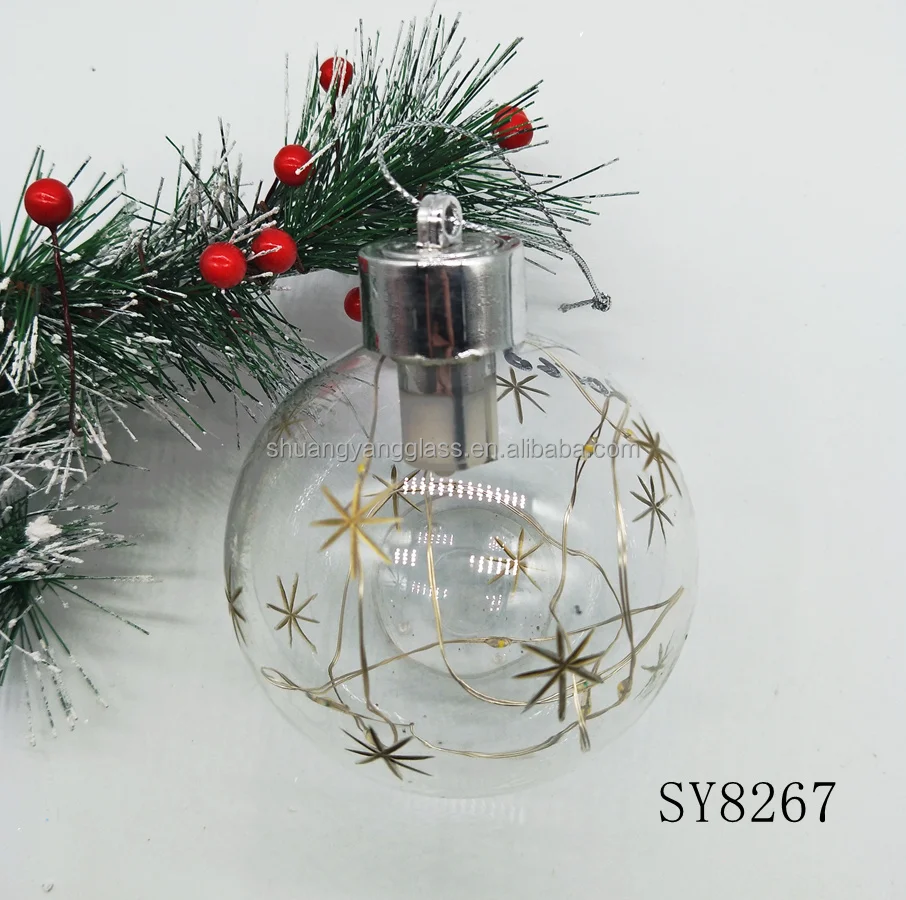 Рождественское световое украшение 80 мм рисовый цветок узор прозрачный СВЕТОДИОДНЫЙ теплый желтый свет Дутое Стекло Рождественский подвесной шар