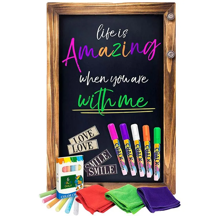 Shefio Large Framed Chalkboard Sign Wall Hanging Magnetic Blackboard with Rustic Handmade Burnt Wood Frame. For Home