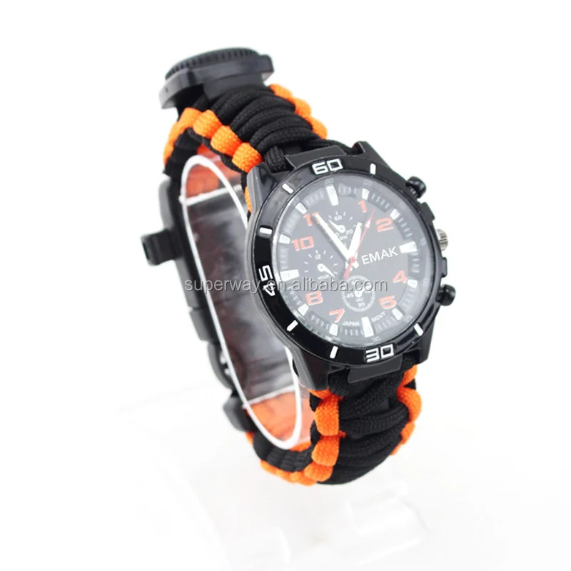 
Survival Bracelet Watch, Men & Women Emergency Survival Watch with Paracord/Whistle/Fire Starter/Scraper/Compass and Thermometer 