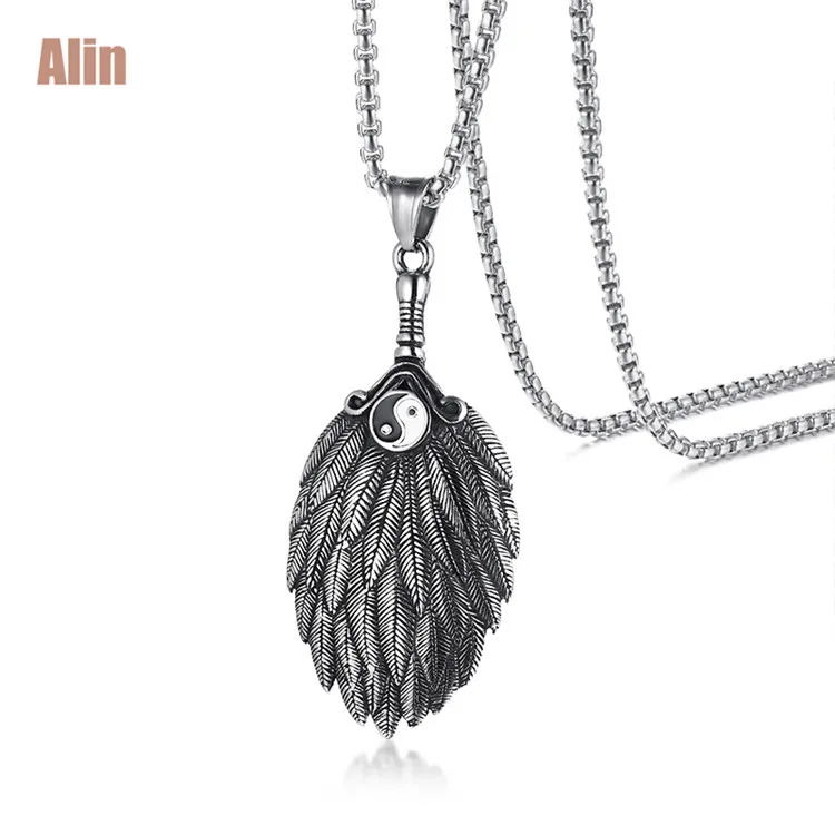 
Wholesale silver high polished stainless steel wing pendant necklace 