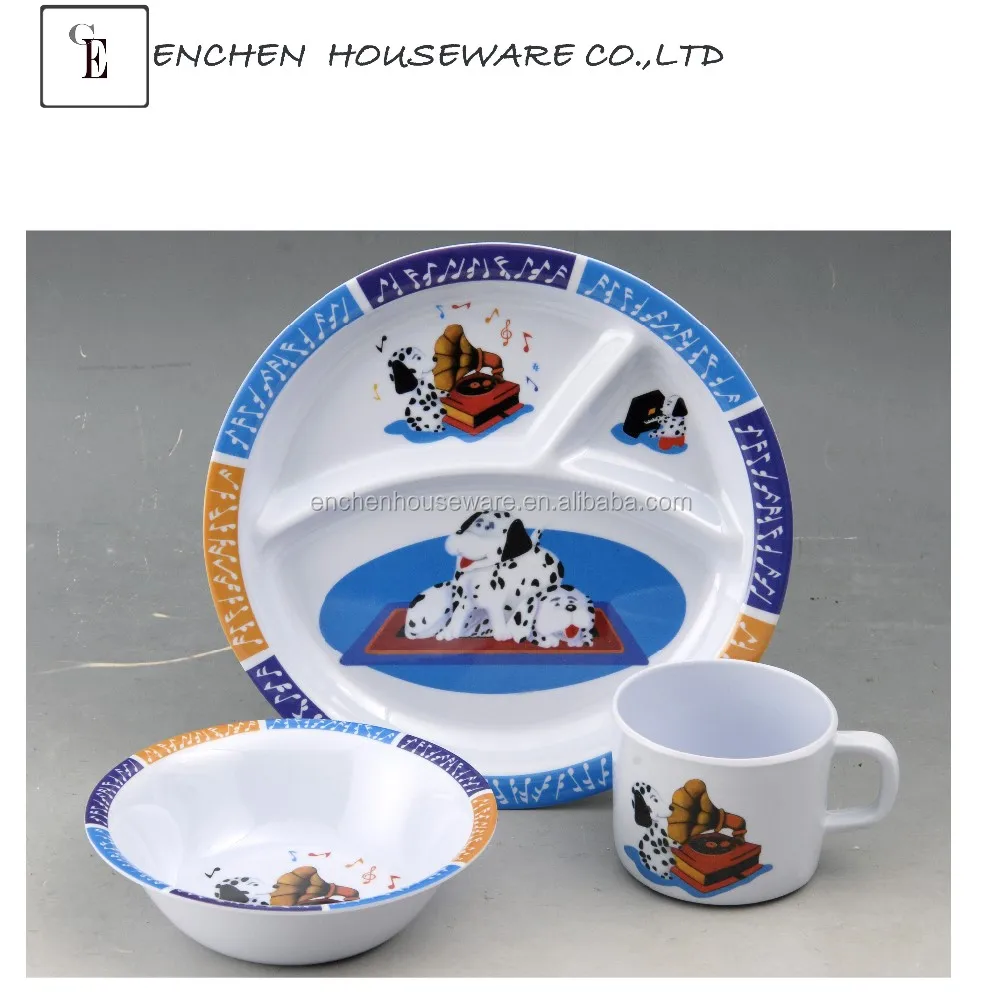 Unbreakable Kids Baby Melamine Tableware Divided School Canteen Plate Mugs Cups Dinner Sets