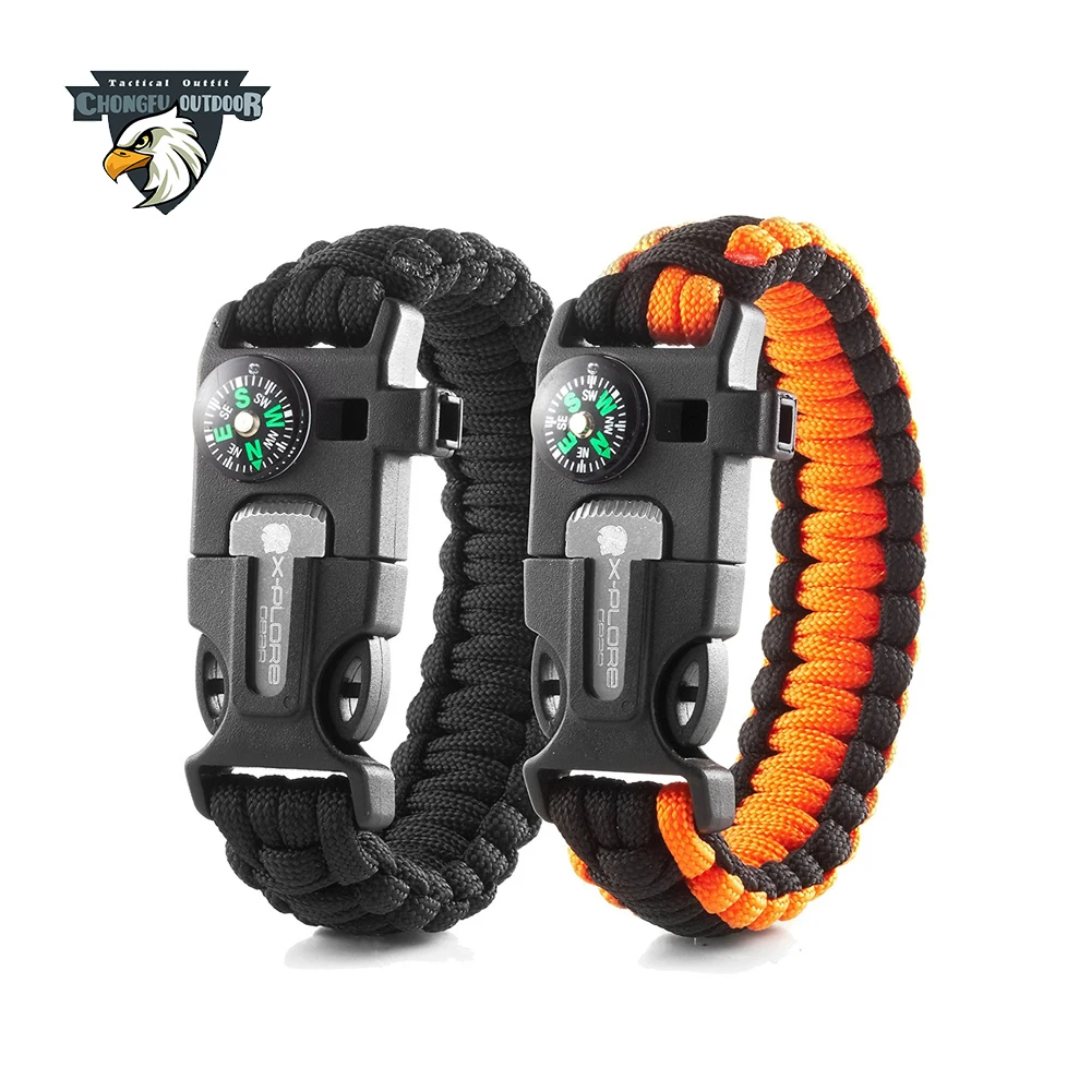 High Quality Multi Survival Gear Escape Paracord Bracelet With Flint / Whistle / Compass / Scraper For Outdoor Sports