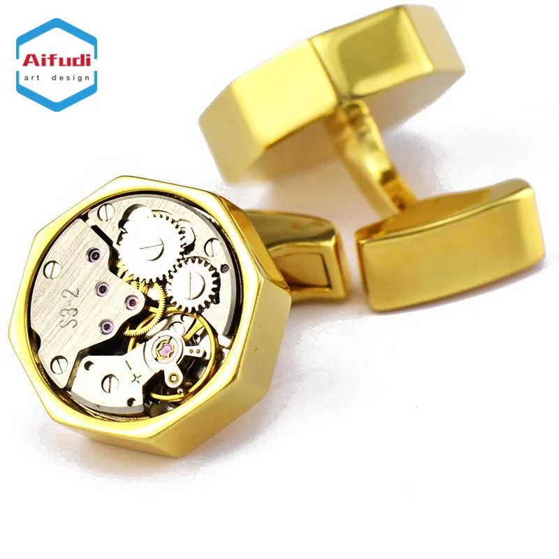 
high quality custom logo engraved blanks watch movement cufflink 