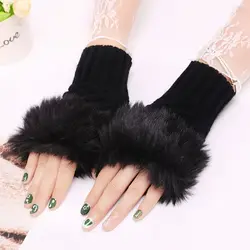 Winter Warm Faux Rabbit Fur Mittens Fashion Fingerless Glove Soft Winter Gloves Women Hand Gloves