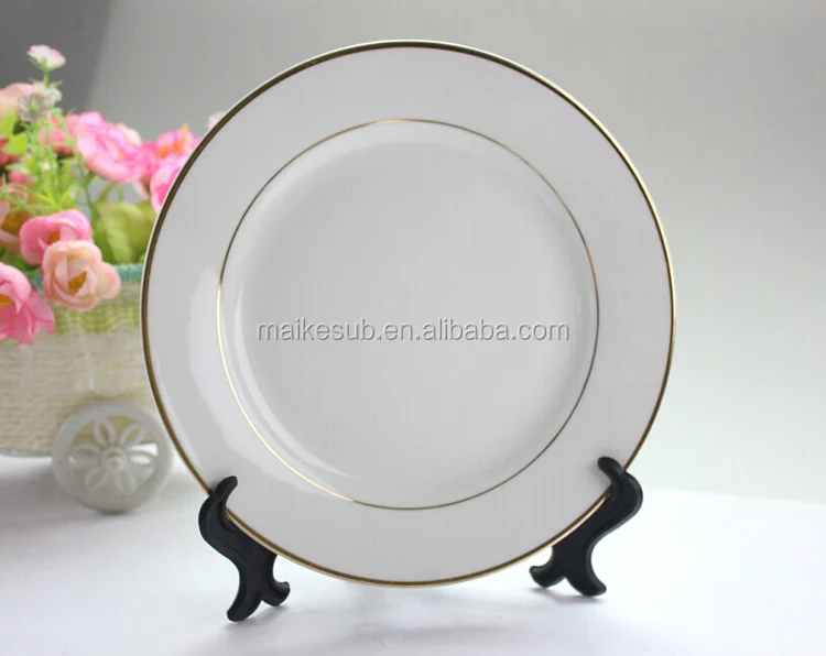 Maikesub sublimation blank ceramic plate 8inch porcelain plates with gold rim made in China