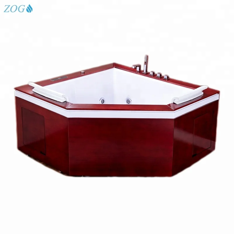 Cheap price triangle Massage jets bath bathtub with wooden skirt