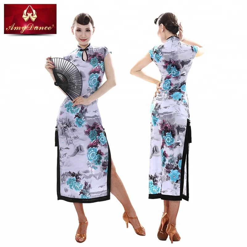 
High quality modern traditional chinese long dress qipao cheongsam for women latin dance costume 