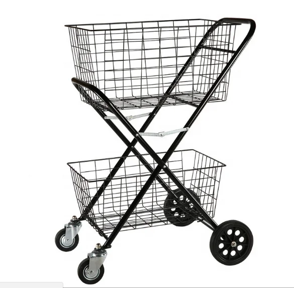 
Double basket folding style transport supermarket shopping trolley cart 