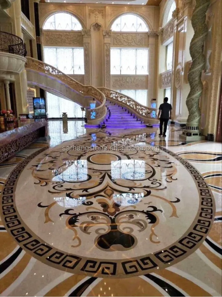 
Luxury Natural Stone Hotel Lobby waterjet medallion floor design 