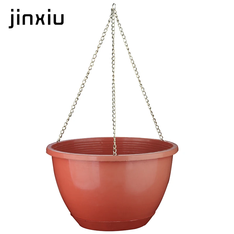 
plastic hanging garden pots with metal chain hanger 