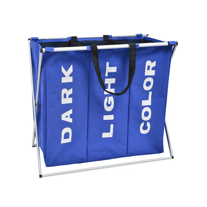 High quality 3 compartments folding laundry basket with aluminum frame