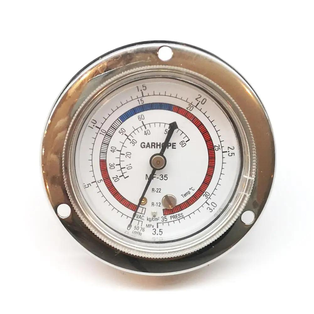 63mm 1/4SAE Factory Price Front Flange Back Mount Refrigerant Manometer  -76cmHg-0-3.5mpa r12 r22 Pressure Gauge