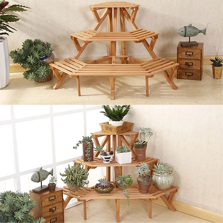 Corner Flower Pot Stand Wood 3 Tier Garden Rack Folded Plant Display Shelf