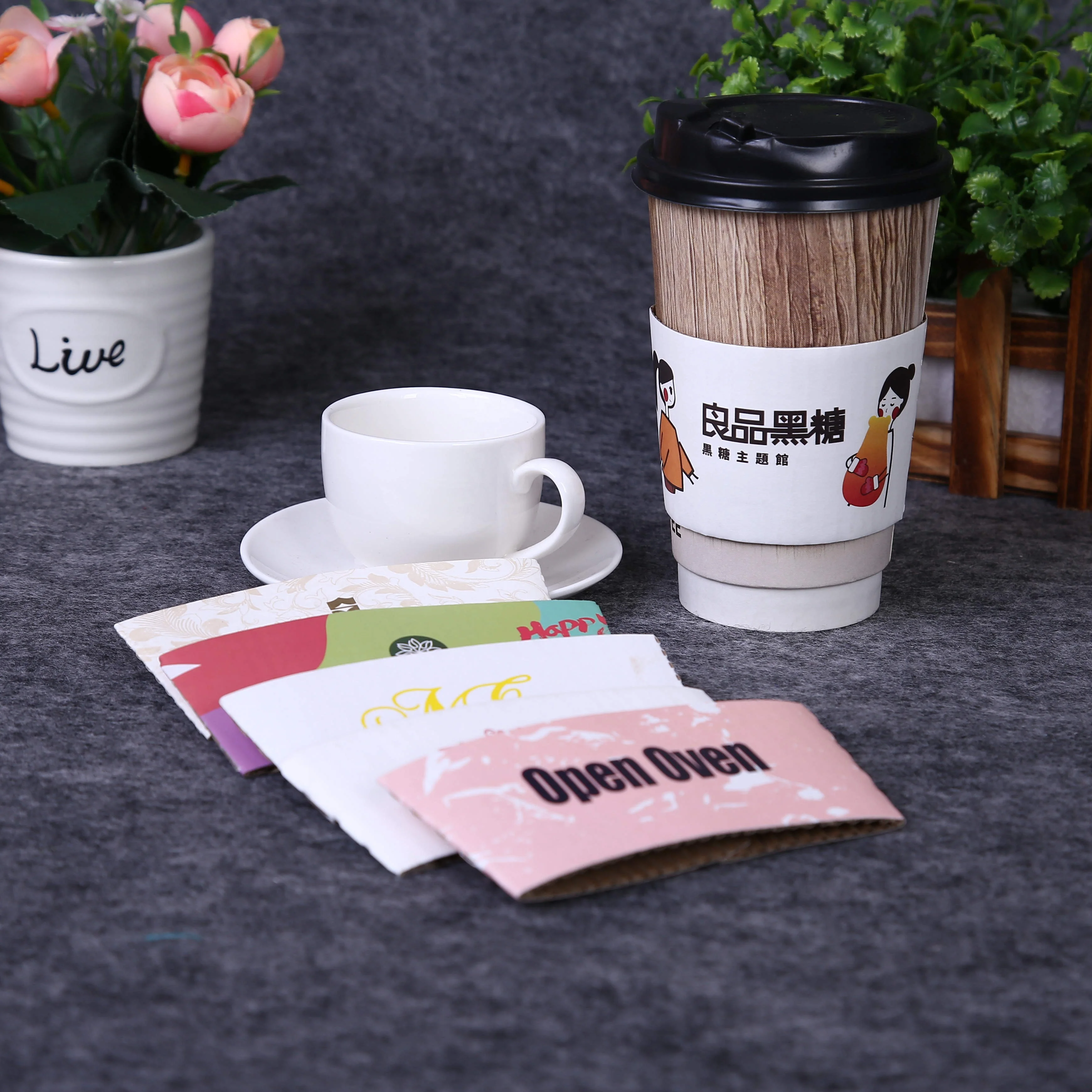 
Disposable coffee hot sleeves biodegradable hot cup sleeve custom printed cup sleeves 