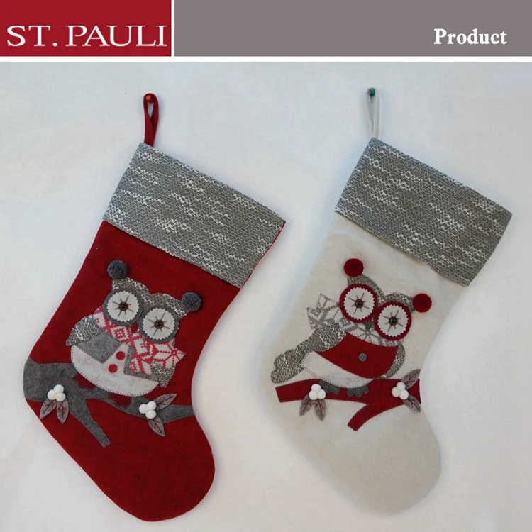
20 inch owl pattern felt sock animated christmas stocking for wholesale 