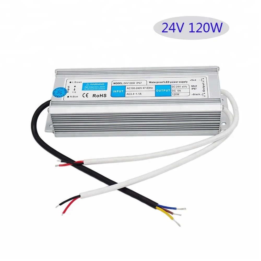 High Quality 24V 5A 120W IP67 Waterproof Switching Mode Power Supply PSUs LED Transformer