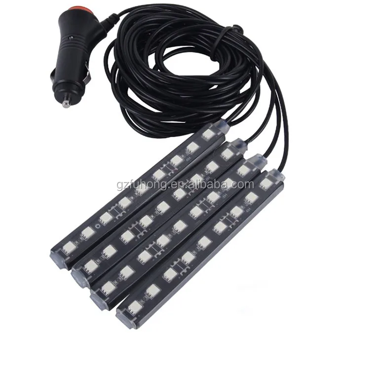 
single color 5050 9 leds 4 pcs led atmosphere lights interior decorating strip for car 