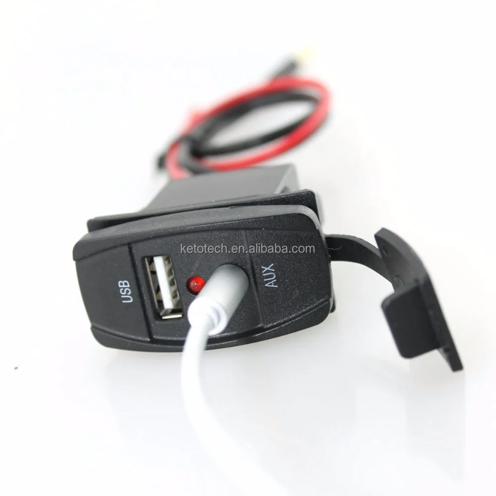 12V 24V Car Audio 3.5mm AUX USB socket adapter with Extension Cable