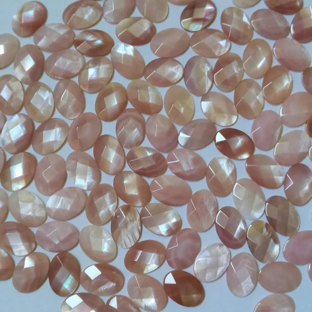 Natural Pink Mother of Pearl Faceted Oval Cabochon, Gemstone Cabochon beads Pearl