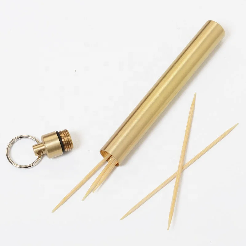 Portable emergency pills tube brass pill box waterproof toothpick holder keychain item