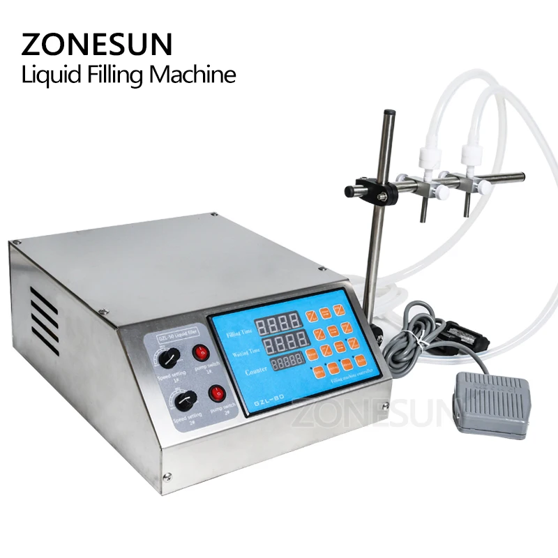ZONESUN Table Top Double Heads Membrane Diaphragm Pump Liquid Milk Juice Beverage Soft Drink Filling Machine Supply