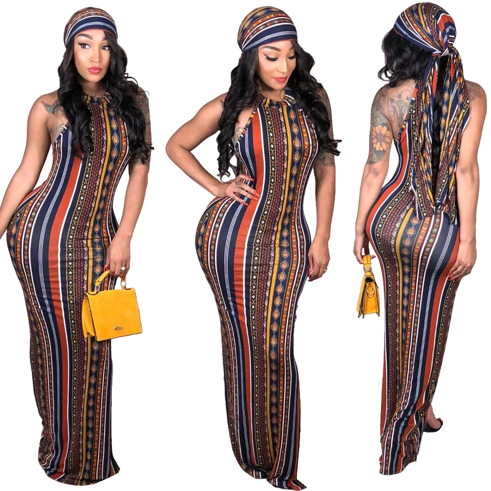
S3006 lady fashion striped long maxi boho bohemian summer dress women Bodycon Dress 