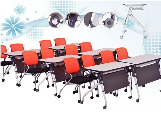 Removeable Office Furniture Conference Room Training Desk Folding Extendable Table With Wheels