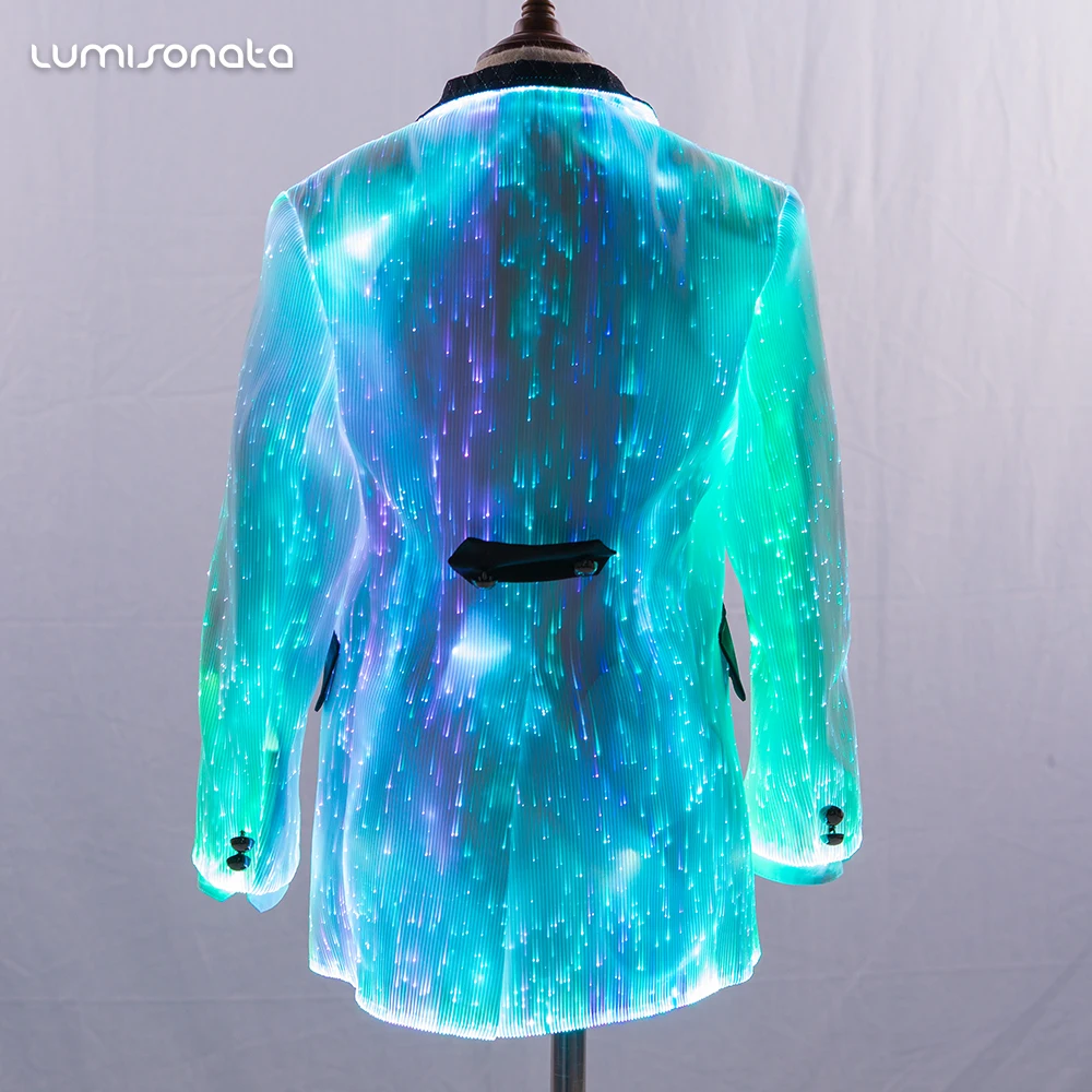 
western style Kids clothes formal wear fiber optic luminous glow light up led teenager show jacket 