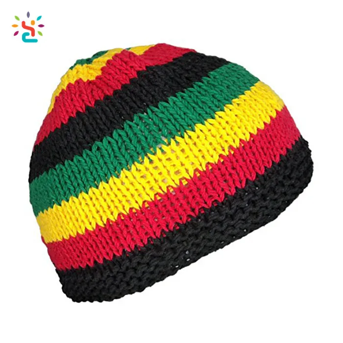 New arrival Jamaican beanie hats free rasta knit hat crochet pattern striped Reggae rasta winter hats