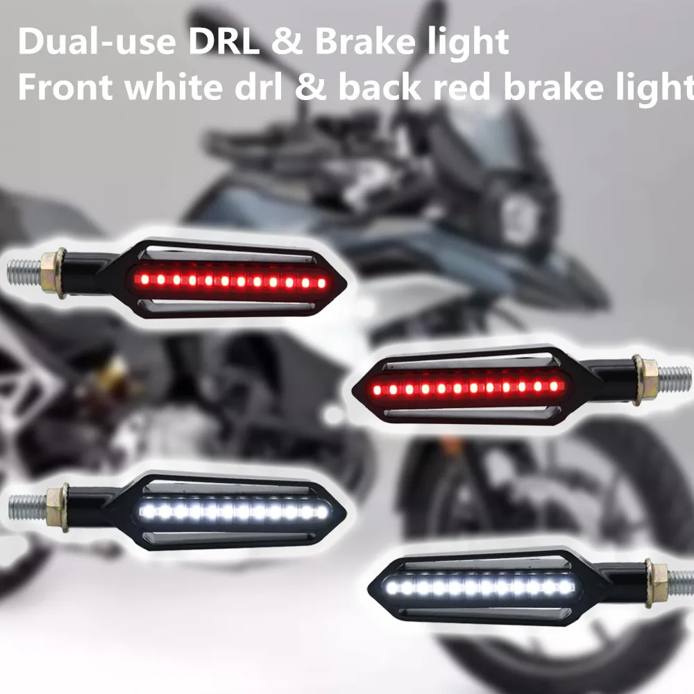Светодиодная мотоциклетная лампа для плавной воды, поворотный сигнал, красный свет, стоп-сигналы, белые индикаторы дневных ходовых огней, мигание
